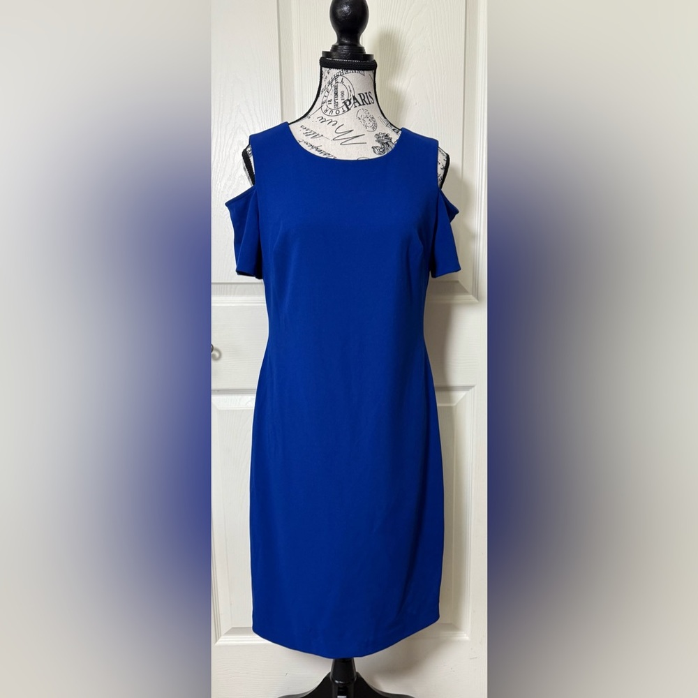 NWOT-Tommy Hilfiger Royal Blue Sheath Midi Dress Cold Shoulder